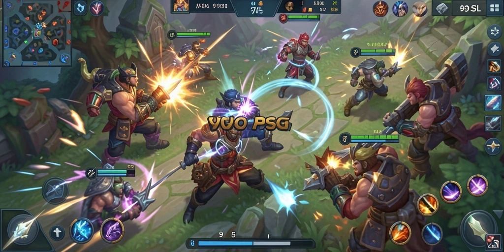 Screenshot menunjukkan aksi seru dalam game MOBA 9SL.