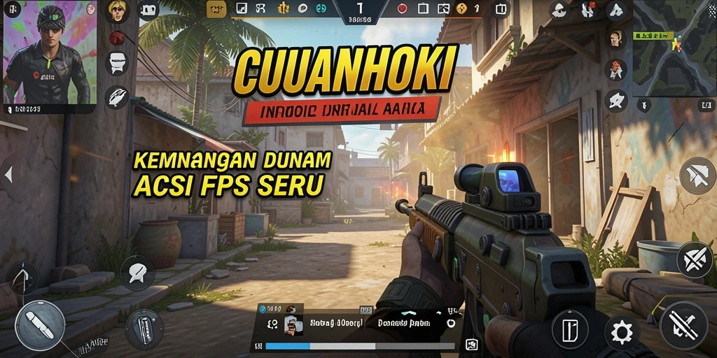 Screenshot gameplay intens dari <strong>CUANHOKI</strong> menunjukkan aksi tembak-menembak seru.