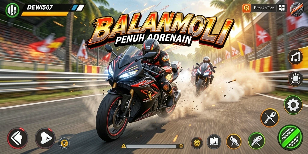 Gameplay mendebarkan di DEWI567 saat balapan motor.