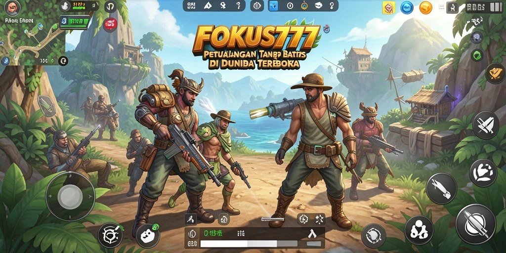 Tampilan intens gameplay FOKUS777 dengan ekspresi petualangan yang luas.