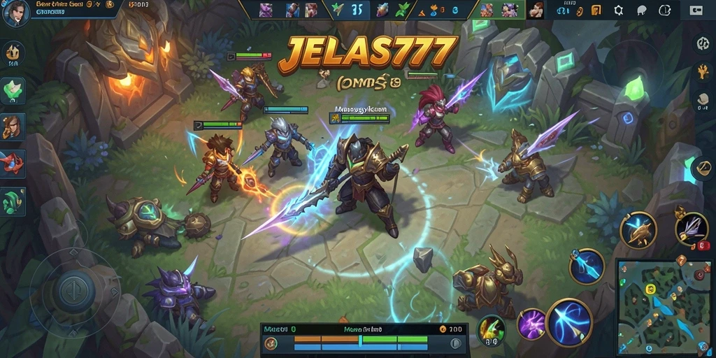 Tangkapan layar JELAS777 menampilkan aksi gameplay MOBA yang seru.