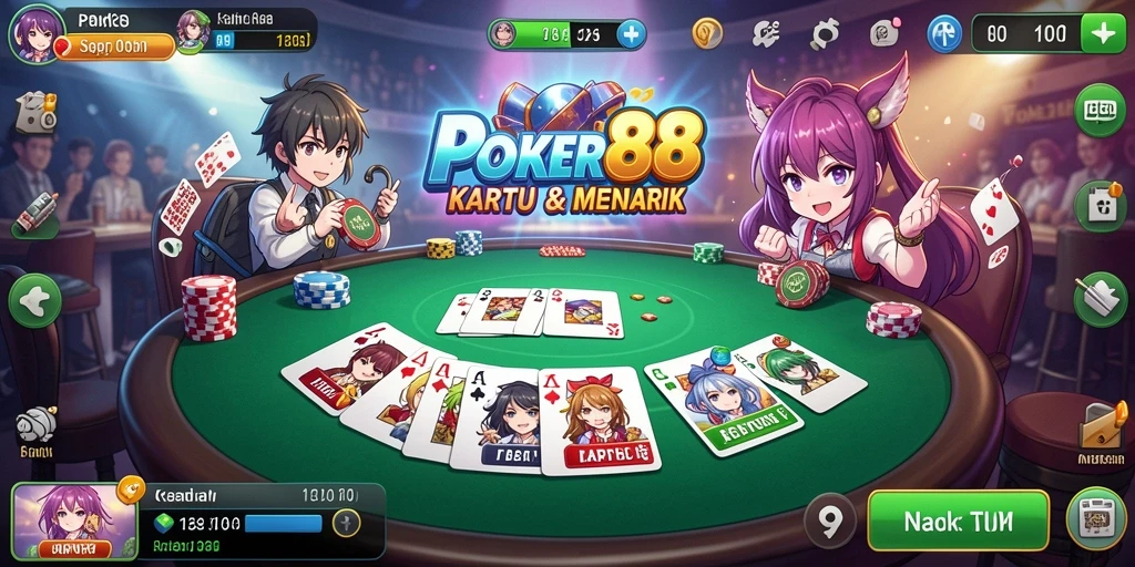Screenshot gameplay POKER88 yang menampilkan karakter Anime yang mengesankan.
